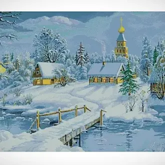 Вышивка Зимняя деревня