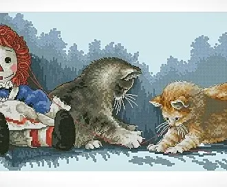 Вышивка Играющиеся котята