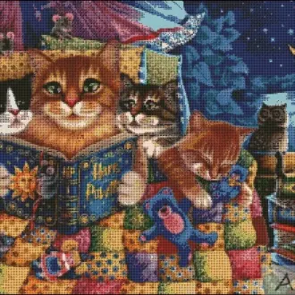 Вышивка Котята читают книгу