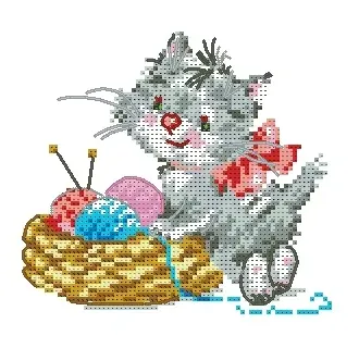 Вышивка Котенок и пряжа