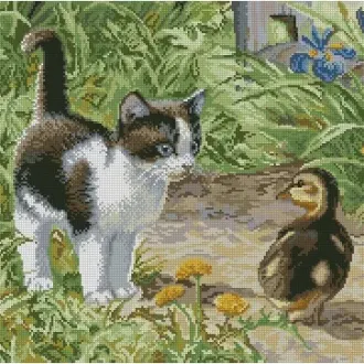 Вышивка Котенок и утенок
