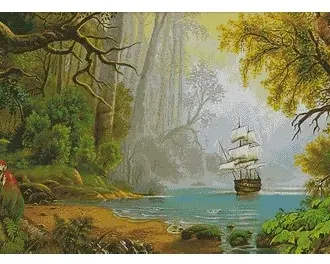 Вышивка Корабль в лесу