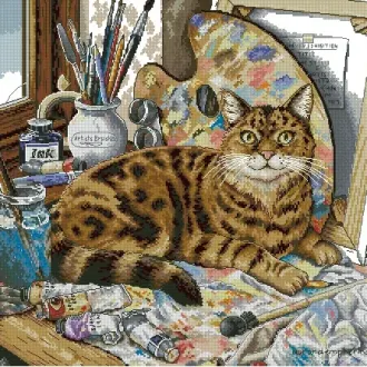 Вышивка Кот и краски