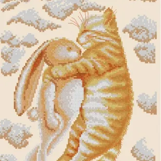 Вышивка Спящий котенок и зайка
