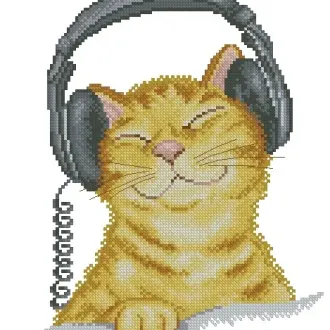 Вышивка Кот в наушниках