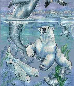 Вышивка Белый медведь в воде