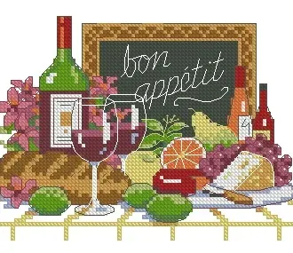 Вышивка Вино и фрукты