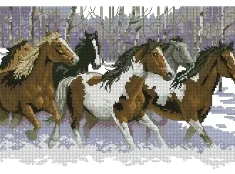 Вышивка Табун лошадей зимой