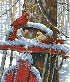 Вышивка Кардиналы зимой