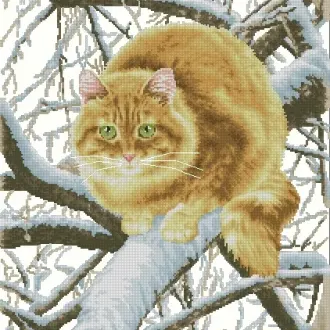 Вышивка Кот на дереве