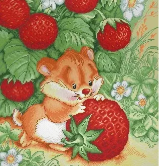 Вышивка Хомячок и клубника