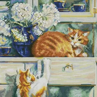 Вышивка Играющие кошки
