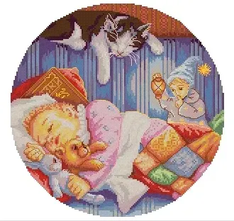 Вышивка Спящий малыш и кот
