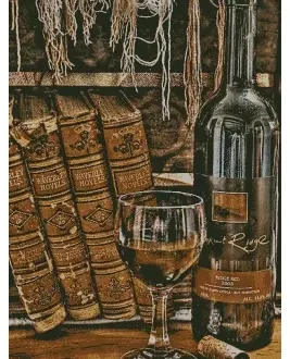 Вышивка Вино среди книг