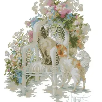 Вышивка Кот и щенок