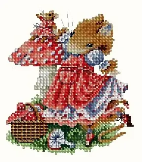 Вышивка Мышка с мухомором