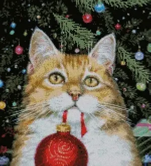 Вышивка Кошка и елочная игрушка