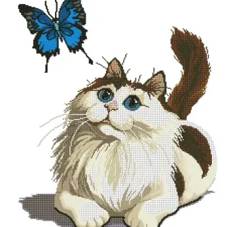 Вышивка Кошка и бабочка
