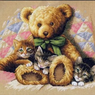 Вышивка мишка с кошкой