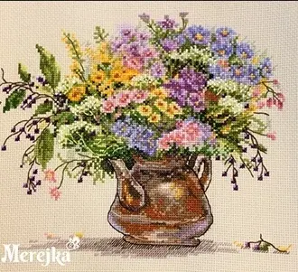 Вышивка Цветы в чайнике