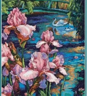 Вышивка ирисы у воды