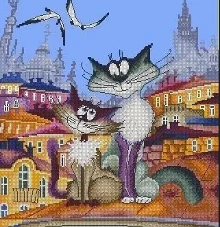 Вышивка коты на крыше