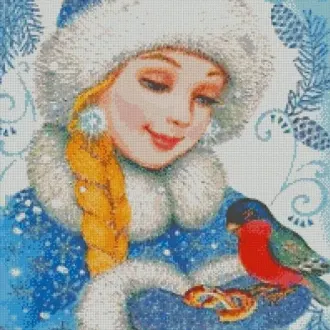 Вышивка Снегурочка и снегирь