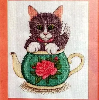Вышивка Котик и чайник