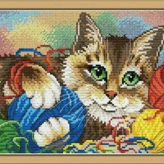 Вышивка Кот и пряжа