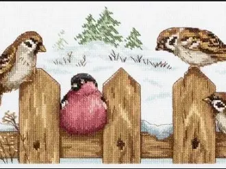Вышивка Птички на заборе