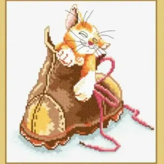 Вышивка Котенок в ботинке