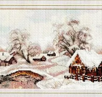 Вышивка Зимняя деревня