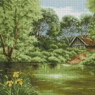 Вышивка  Домик у воды
