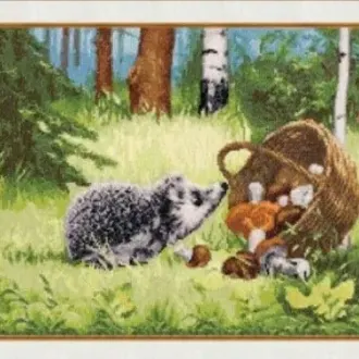 Вышивка Ежик и корзина с грибами