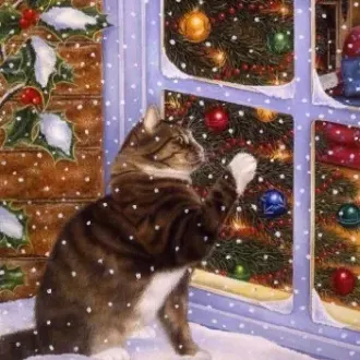 Вышивка Кот на окне