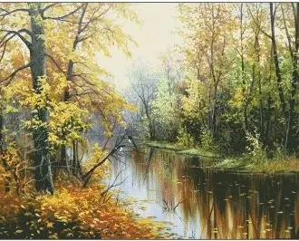 Вышивка Река в лесу