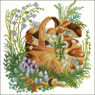Вышивка Корзина с грибами