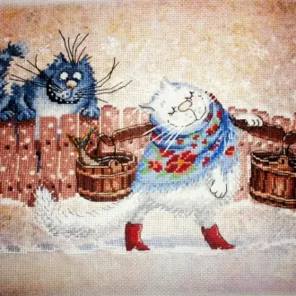 Вышивка Кошка с коромыслом