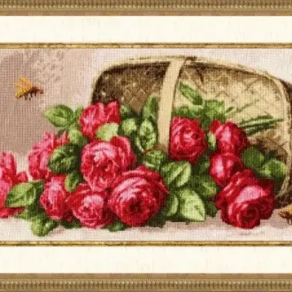 Вышивка Розы в корзине