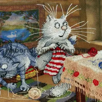 Вышивка Кошка вяжет