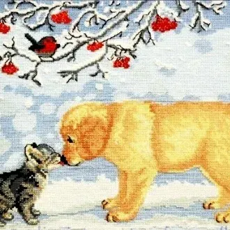 Вышивка Щенок и котик