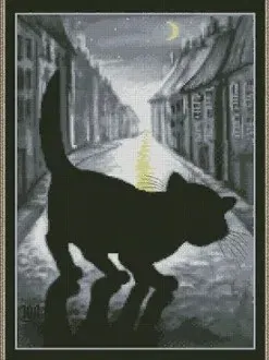 Вышивка Котенок в ночи