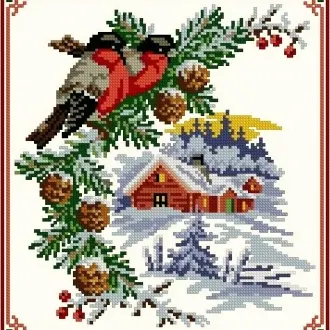 Вышивка Снегири на елке