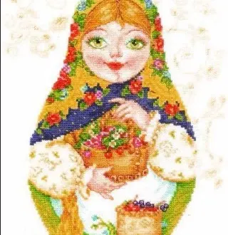 Вышивка  Матрешка с корзиной