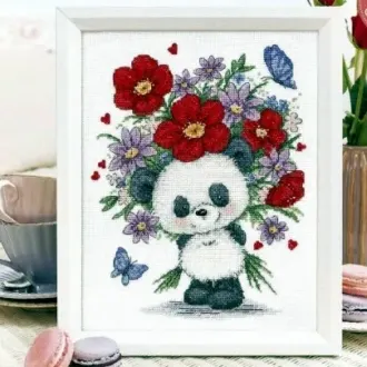 Вышивка Панда с цветами