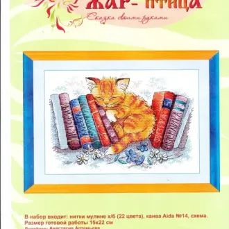 Вышивка Котенок спит в книгах