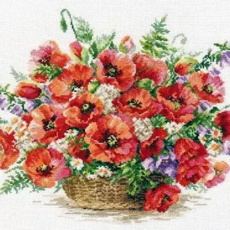 Вышивка  Корзина с маками