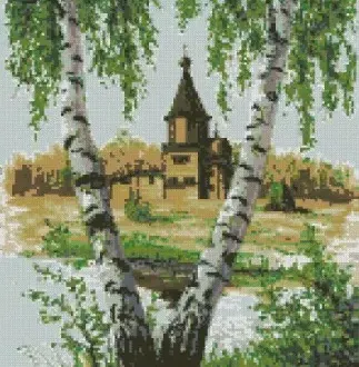 Вышивка Две березки у реки