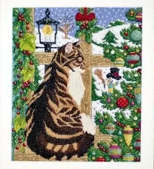 Вышивка Праздничная кошка