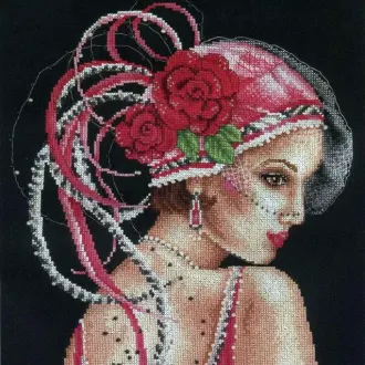 Вышивка  Дама на черном фоне